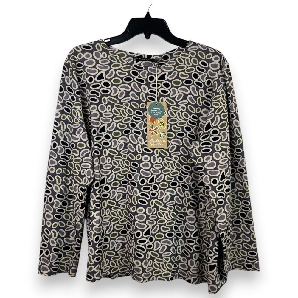 NWT Gudrun Sjoden Leopard Long Sleeve Shirt Womens L Grey Green Organic Cotton